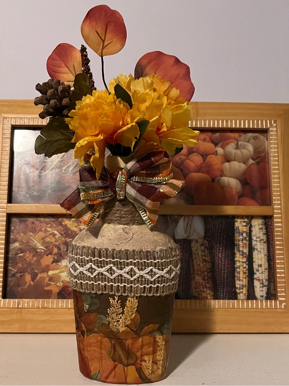 Autumn Harvest Decorative Floral Vase - Yellow & Orange